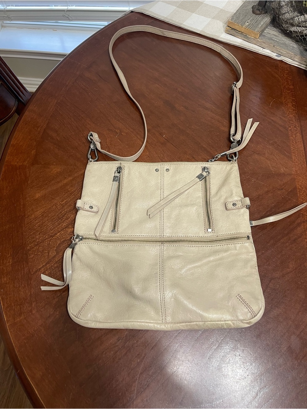 The Sak Fold Over Taupe Leather Crossbody Bag Versatile Multi Pockets